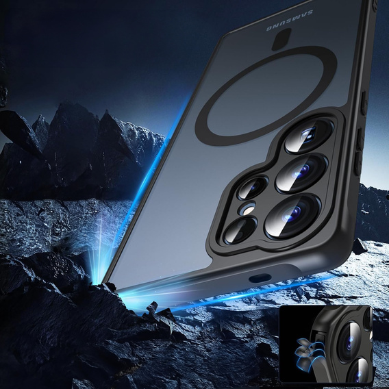 Case for Samsung Galaxy S25 Ultra, for MagSafe, ERBORD Matt Case, black + Screen Glass