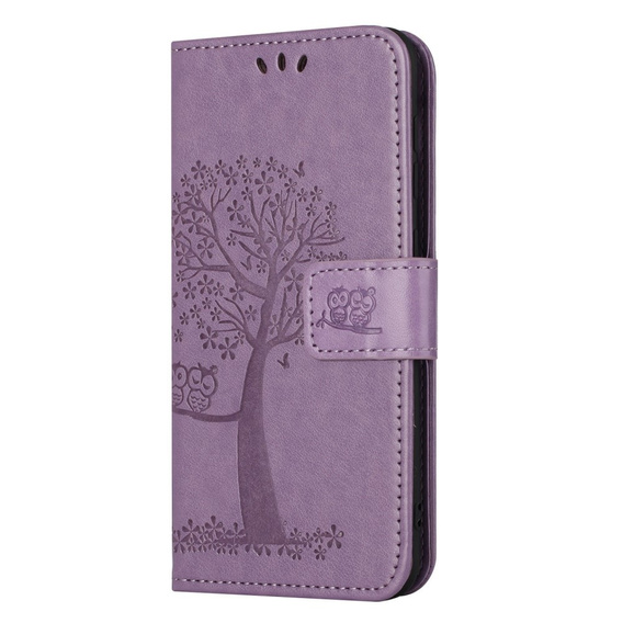 Flip case for Motorola Moto E22 / E22i, Wallet, tree i sowy, purple
