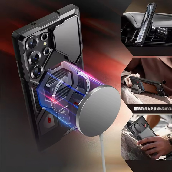 Case for Samsung Galaxy S25 Ultra, Tongate MECH MagSafe Series, Black + 9H Tempered Glass