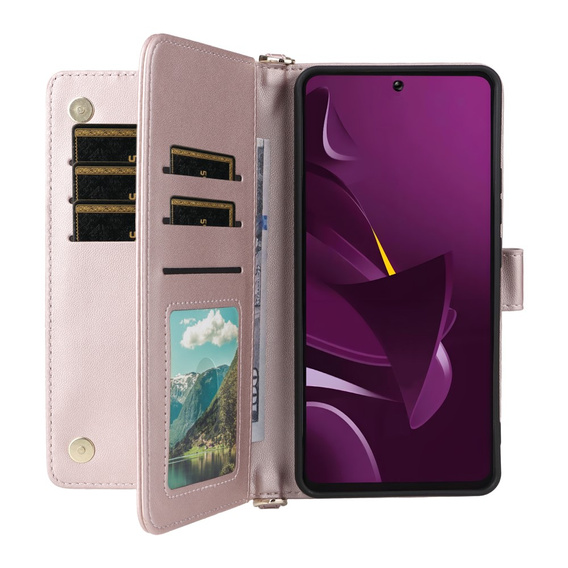 Crossbody Leather Wallet flip case for Xiaomi Poco M7 Pro 5G, pink