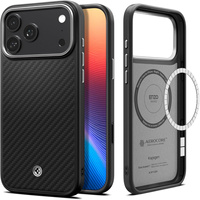 Spigen Enzo Aramid MagSafe case for iPhone 17 Pro Max, carbon black / silver