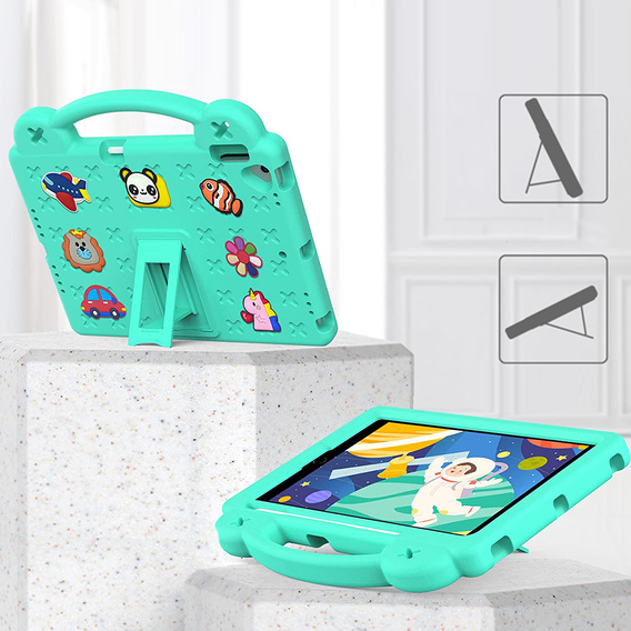 Children's case for iPad 10.2" 2021/2020/2019 (9/8/7 gen.) / Air 10.5" 2019 (3 gen.), Cute Patterns, with stand, green