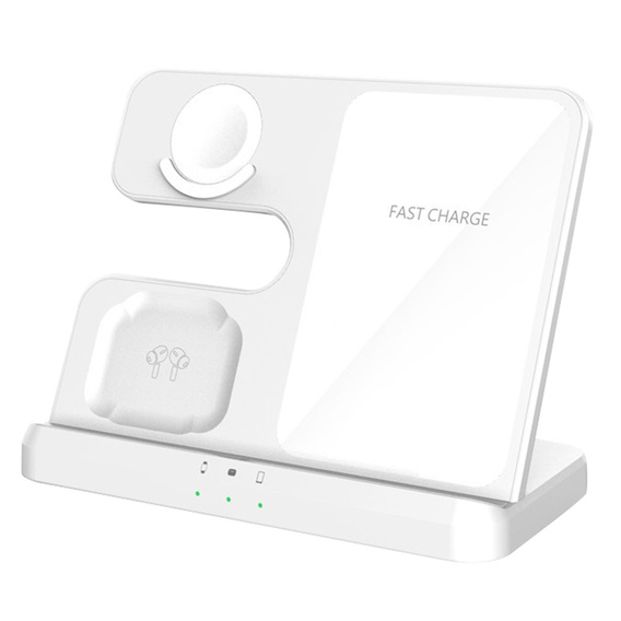 3-in-1 QI Fast Wireless Charger for Samsung S25 S24 S23 Galaxy Watch Buds Station, White