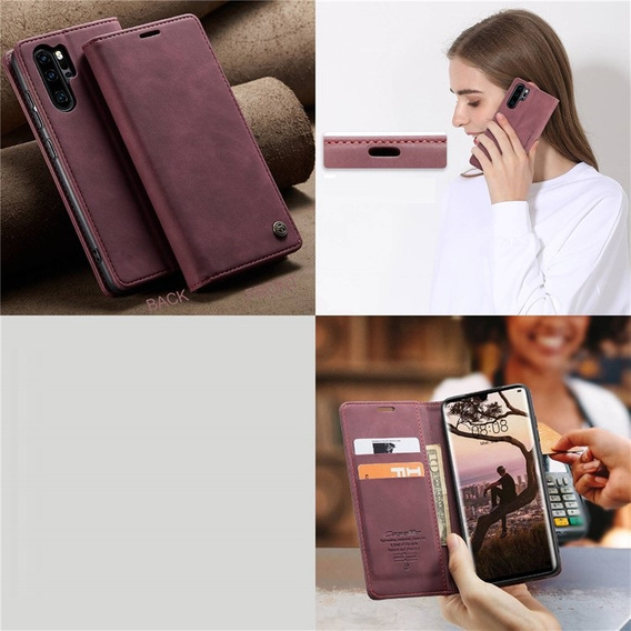 CASEME case for Huawei P30 Pro, Leather Wallet Case, maroon