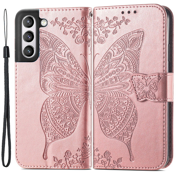 Flip case for Samsung Galaxy S21 FE, Butterfly, pink rose gold