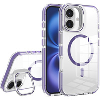Case for iPhone 17, for MagSafe, with stand, transparent with purple inserts
