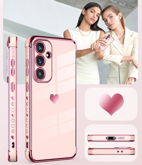 Case for Samsung Galaxy A56, Electro heart, pink rose gold + Glass 9H