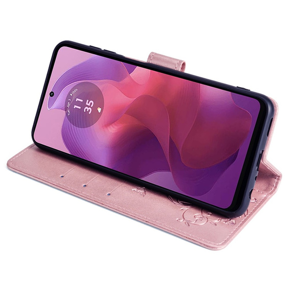 Flip case for Motorola Moto E14, Butterfly, pink rose gold
