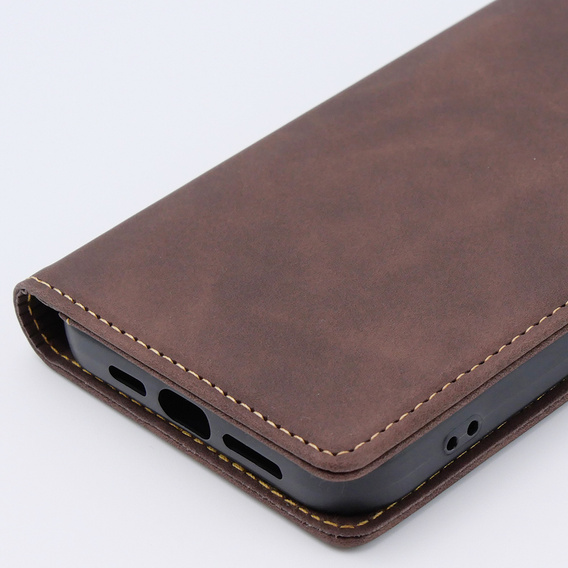 Case for iPhone 15 Pro, ERBORD Vintage, wallet with flap, coffee