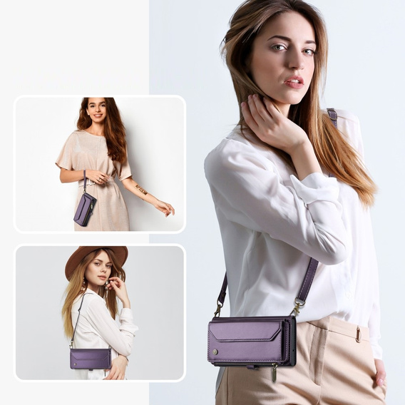 Case CASEME for Samsung Galaxy A55 5G, RFID Leather Wallet, with shoulder strap, purple
