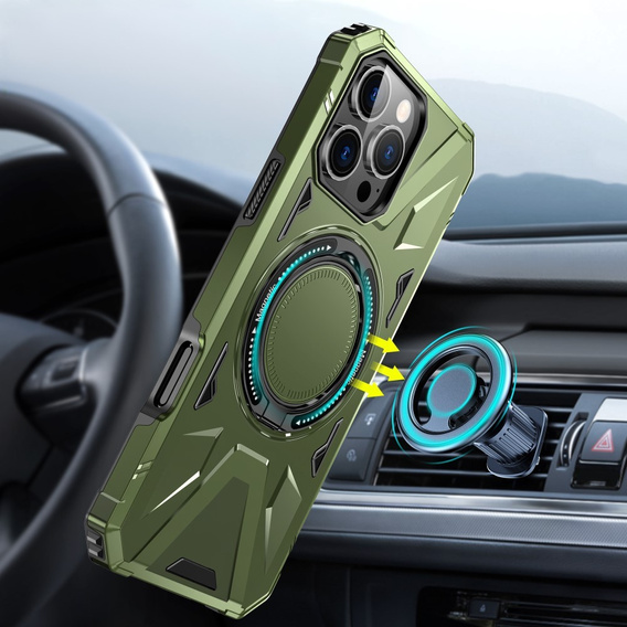 Case for iPhone 16 Pro, armored with stand and handle plate, green