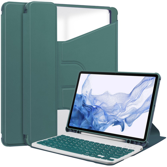 Keyboard case for Samsung Galaxy Tab S9, Rotary 360° Leather, dark green