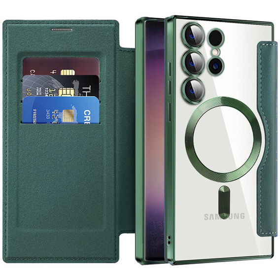 Flip case for Samsung Galaxy S24 Ultra, RFID Wallet MagSafe CamShield, green