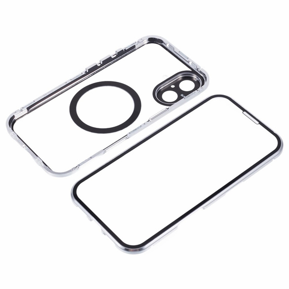 Magnetic Dual Glass MagSafe case for iPhone 16, silver