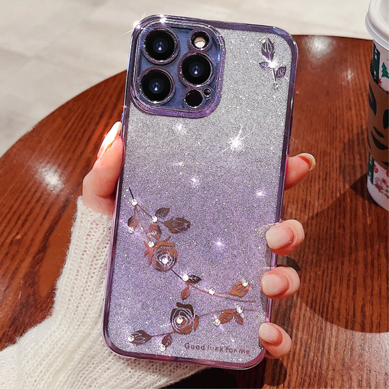 Case for iPhone 16 Pro, Glitter Flower, purple