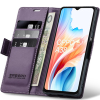 Case for Oppo A18 4G / A38 4G, ERBORD Glossy Litchi, wallet with flap, purple