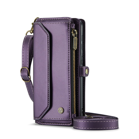 Case CASEME for Samsung Galaxy S24 FE, RFID Leather Wallet, with shoulder strap, purple