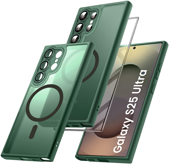 Case for Samsung Galaxy S25 Ultra, for MagSafe, ERBORD Matt Case, green + Screen Glass