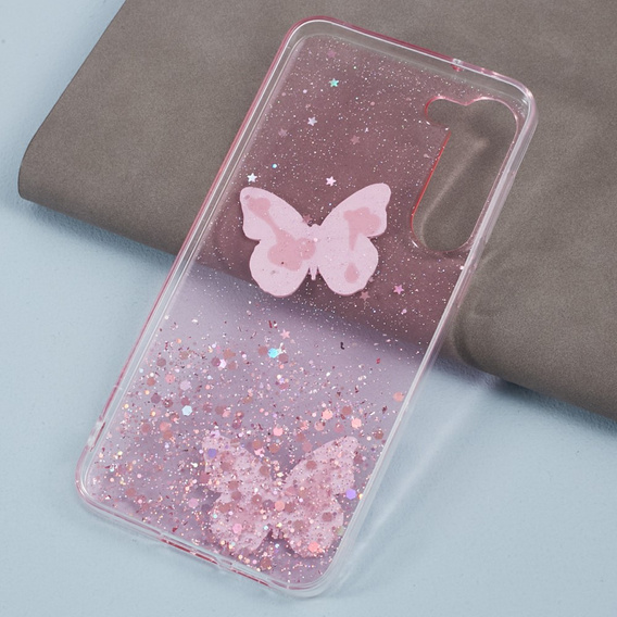 Case for Samsung Galaxy S24, Glitter Butterfly, pink