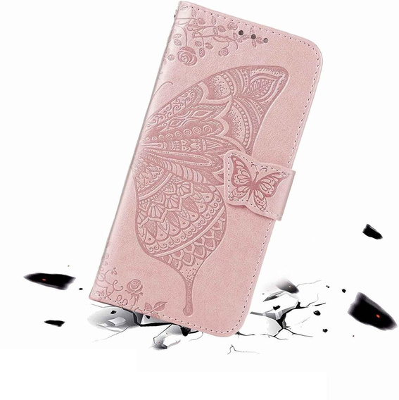 Flip case for Motorola Edge 50 Fusion 5G, Butterfly, pink rose gold