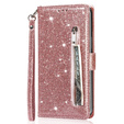 Flip case for Samsung Galaxy A35 5G, Wallet Zipper Pocket Glittery, pink rose gold
