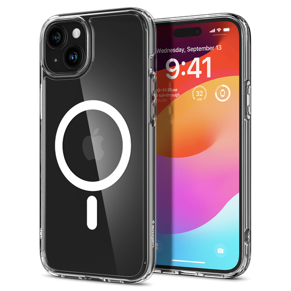 Spigen MagSafe Case for iPhone 15, Ultra Hybrid, transparent / white + 9H Tempered Glass