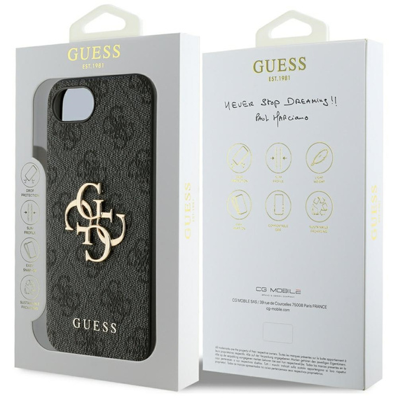 GUESS Case for iPhone 16E, 4G Big Metal Logo, black