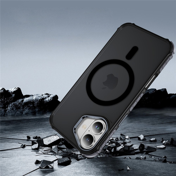 Matt Case for iPhone 17, armoured, for MagSafe, smoked with black sides