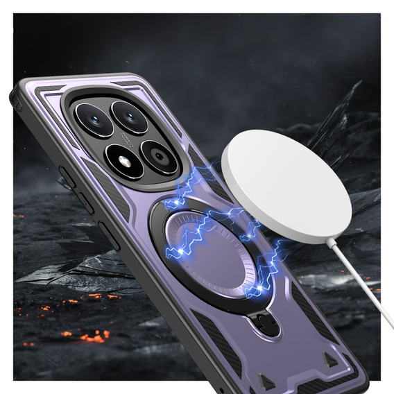 Case for Xiaomi Redmi Note 14 Pro 5G /  Poco X7 5G, Military MagSafe, purple + 9H glass