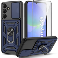 Armored Case for Samsung Galaxy A36, CamShield Slide, blue + Tempered Glass 9H