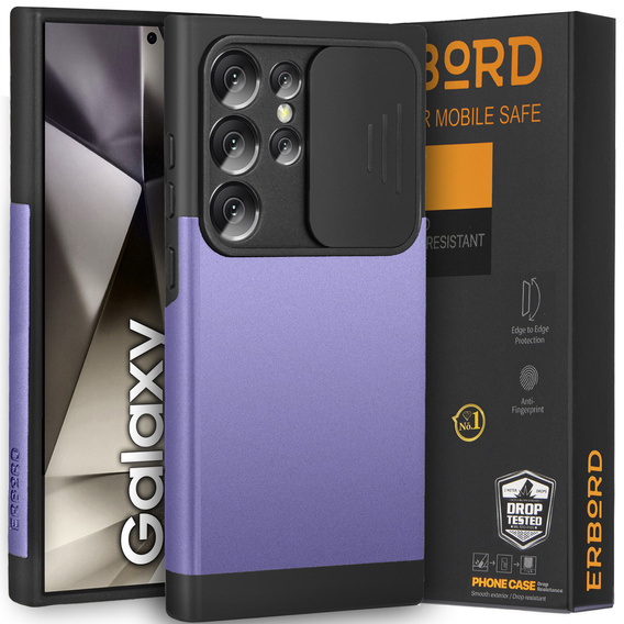 Case for Samsung Galaxy S24 Ultra, ERBORD MagProtect Slide Camera, purple