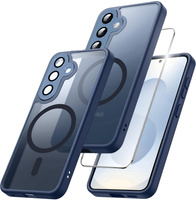 Case for Samsung Galaxy S25+ Plus, for MagSafe, ERBORD Matt Case, dark blue + Screen Glass