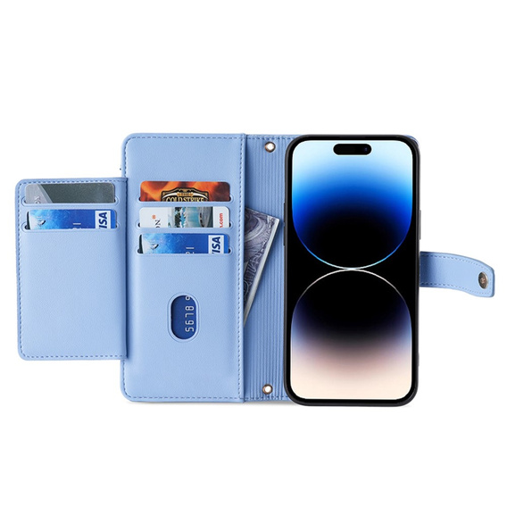 Flip case for iPhone 14 Pro, Wallet Zipper Pocket, blue
