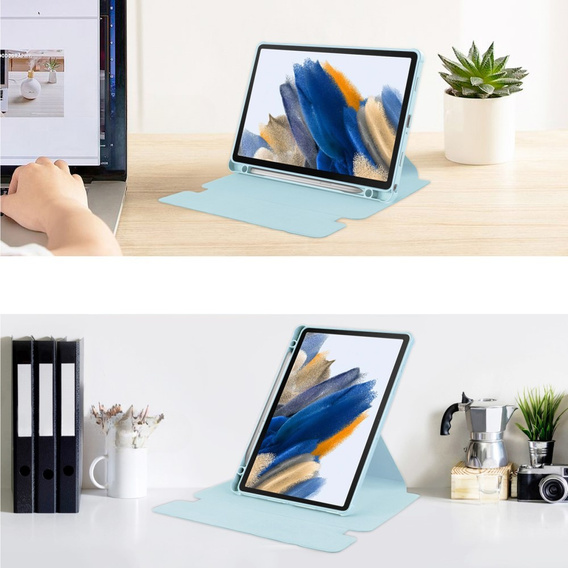 Keyboard case for Samsung Galaxy Tab A9+, Rotary 360° Leather, light blue