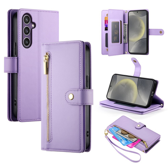 Flip case for Samsung Galaxy S25+ Plus, Wallet Zipper Pocket, purple