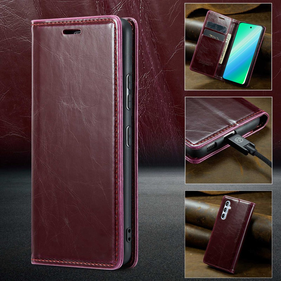 Flip case for Samsung Galaxy A54, ERBORD Waxy Wallet, red
