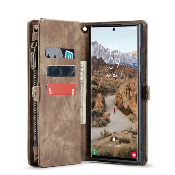CASEME case for Samsung Galaxy S25 Ultra, Retro Leather Wallet, with strap, brown