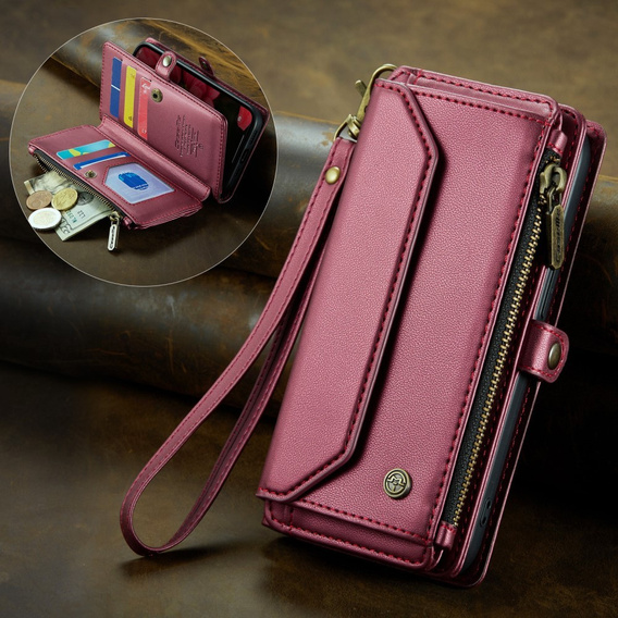 Case CASEME for iPhone16e, RFID Leather Wallet, with shoulder strap, red