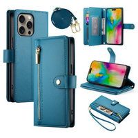 Flip case for iPhone 16 Pro, Wallet Zipper Pocket, blue