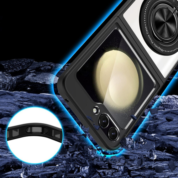 Case for Samsung Galaxy Z Flip7 FE / Z Flip6, Corners Dropproof, for MagSafe, transparent / black