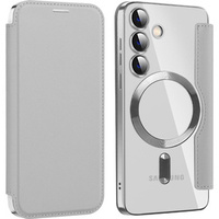 Flip case for Samsung Galaxy S24, RFID Wallet MagSafe CamShield, silver