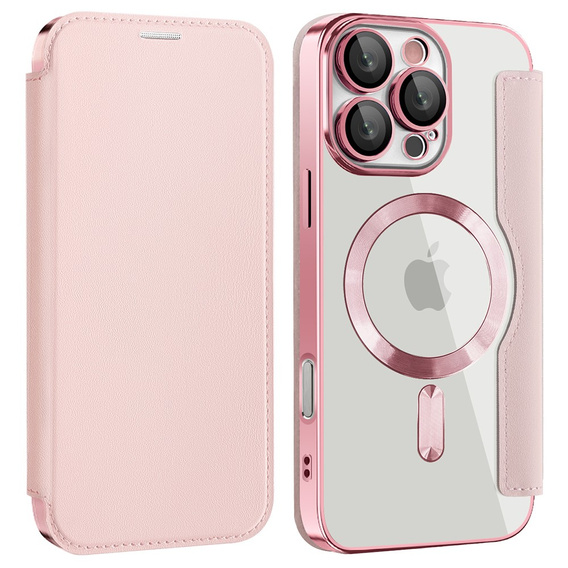 Flip case for iPhone 16 Pro, RFID Wallet MagSafe CamShield, pink