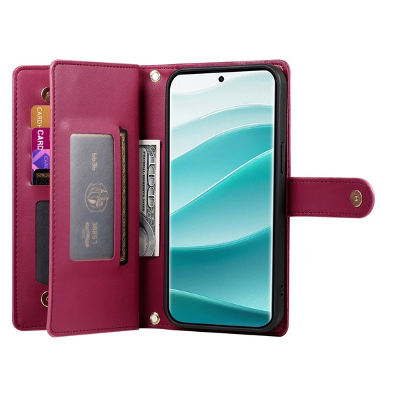 Flip case for Xiaomi Redmi Note 14 Pro 5G / Poco X7 5G, Wallet Zipper Pocket, red