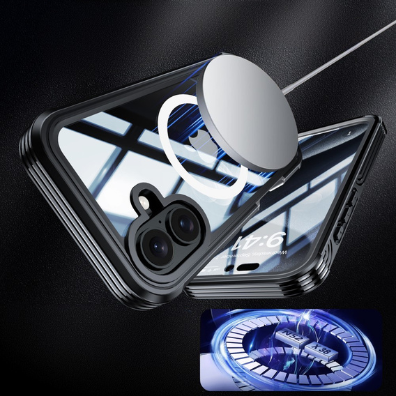 Case for iPhone 16, Shockproof, with glass, for MagSafe, black