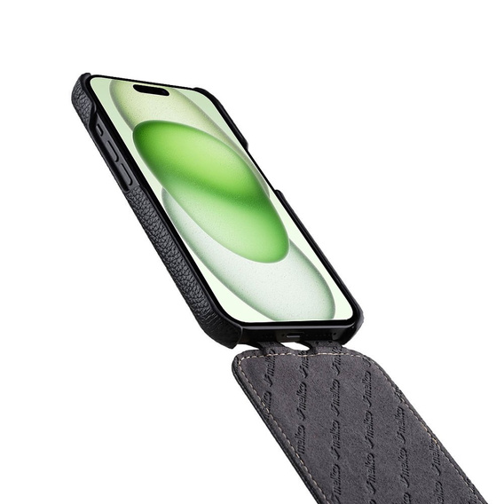 MELKCO flip case for iPhone 15, leather, flip, black