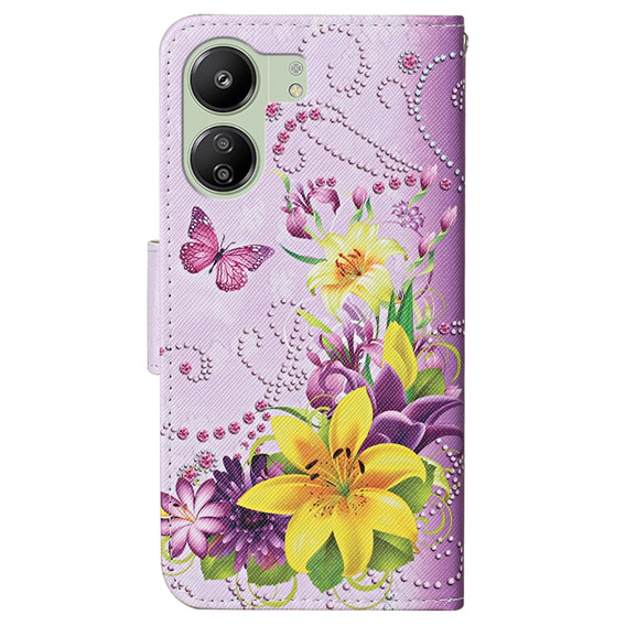 Flip case for Xiaomi Redmi 13C / Poco C65, Wallet, Flowers and Butterflies, purple