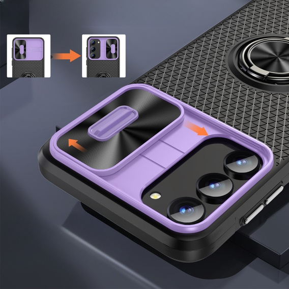 Case for Samsung Galaxy S23, Camera Slide Ring, black / purple