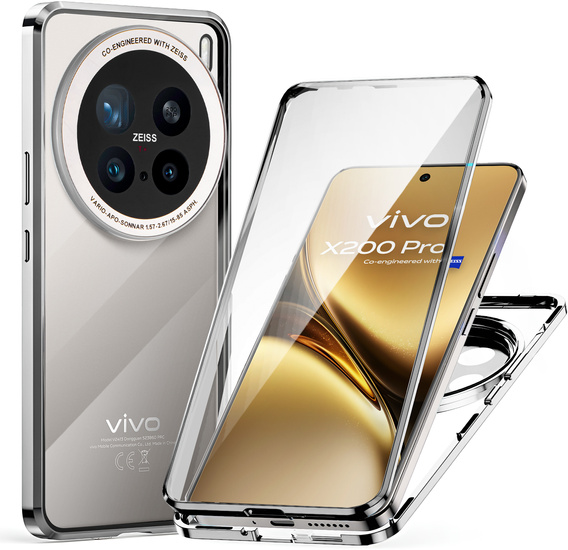 Case for Vivo X200 Pro 5G, Magnetic Dual Glass, silver