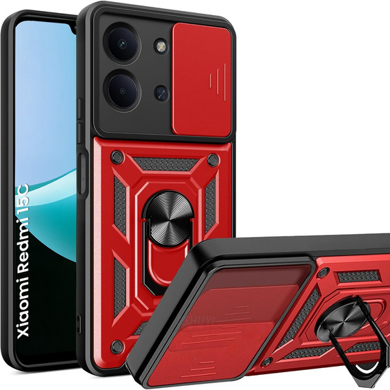 Armoured case for Xiaomi Redmi 15C 4G/LTE, with camera protection, with stand, red