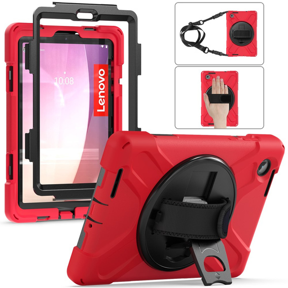 Children's case for Lenovo Tab M8 Gen 4 TB-300FU, armored with strap, red